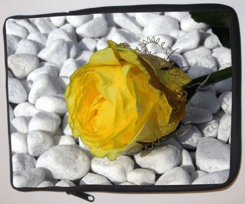 Yellow Rose on Pebbles Laptop Sleeve - Note Book sleeve - iPad sleeve - can be used for for Fujitsu, Kindle, Samsung, Dell, Acer, ASUS Eee PC, Gateway, HP, Sony, Compaq, IBM, Mac, Sharp, Toshiba models - Unisex - Ideal gift for all occassions!