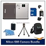 Nikon COOLPIX S80 Silver/Brown Camera 8GB Bundle w/ Digpro Case, Reader, Tr ....