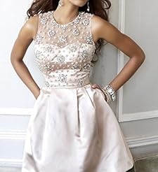 Scoop Neck Sweetheart Cocktail Above the Knee Beaded Cutout Sheer Pleated  Dress