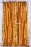 Tie Top Mustard Silk Sari fabric Drapes, Panels, Curtains