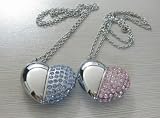 4gb Diamond Shaped Heart Necklace Usb Flash Pen Drive Memory Stick- Free Gift Box & Chain 2 Colors Pink And Blue