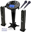 Singing Machine iSM-1028 X Pedestal CDG KARAOKE SYSTEM with 7 inch (7") LCD Colour Monitor Screen Display (Player: music CD's + Karaoke CD with Graphics + iPod dock to play MP3 and watch MP4 video) - Inc 2 microphones & Twin Tower Speakers - Black