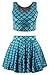 Girl's Fish Scale Print Flare Pleated Skirt Reversible Tank Top Set Mermaid Blue