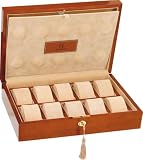 Atanoff - AEM10G - Ecrin bois pour 10 montres - Coffret en bois massif vernis Noir 10 couches - Intérieur gainé façon daim Gris
