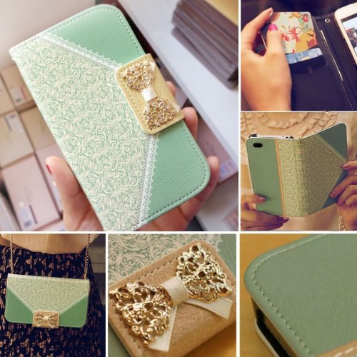 Bow Lace Fashion Wallet Flip Feature with Credit/id Card Slots/holder&strap PU Leather Bling Case Cover For Smart Mobile Phone (Motorola Droid RAZR i XT890 / M XT907)