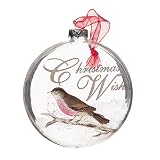 Christmas Wishes Bird Disk Glass Ornament