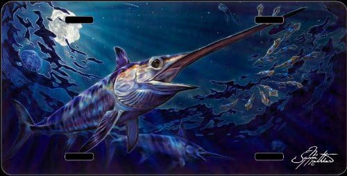 Custom Art Fishing License Plate Swordfish Underwater Moon Glow Big Game Saltwater Fishing