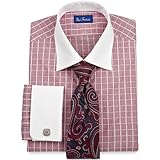 IMAGE OF Paul Fredrick End-on-End Satin Grid White Collar \ French Cuff Dress Shirt Red 17.5/35