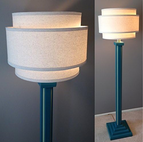Retro modern wood floor lamp base in "Largo Teal" with seafoam trim without shade. Includes LED bulb and free shipping to lower 48 states.