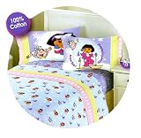 Dora the Explorer 3 Piece Twin Set Flannel Sheets: Dora Hitting the Slopes