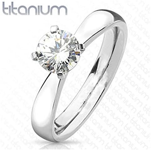 Classy Titanium Engagement Ring with Centered Solitaire Round Cut Clear Cz, Ring Width of 3.47MM
