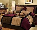7 Pieces Brown, Burgundy, and Black Suede Patchwork Comforter Size 90" X 92" Bedding Set / Bed-in-a-bag Queen Machine Washable