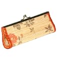 Wooden Hand Printed Flower Burnt Orange Satin Border Purse'