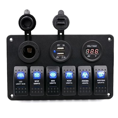 Qisc 6 Gang Waterproof Car Auto Boat Marine LED Rocker Switch Panel Circuit Breakers