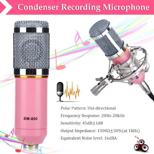 BM-800 Professional Studio Broadcasting & Recording Condenser Microphone Mic with Shock Mount (Pink)