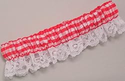 Gingham Garter with White Lace Ruffle, Red
