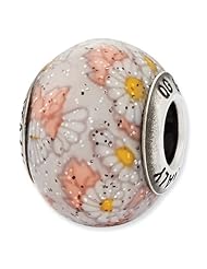 Sterling Silver Reflections Italian White Floral Decorative Overlay Glass B