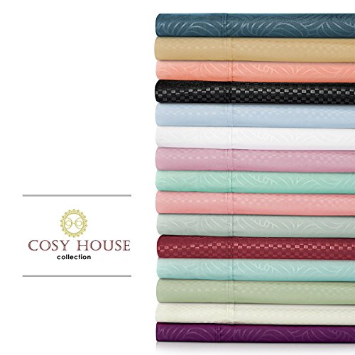 Elegant Designer Bed Sheets Set 6 pc - Silky Soft High Quality Patterned 1800 Brushed Microfiber Bedding - 4 Pillowcases, Extra Deep Pocket Fitted and Flat Sheet - by Cosy House (Peach - Wavy, King)