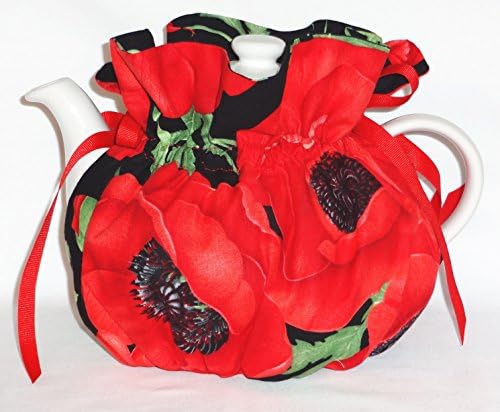 Red Poppies Tea Pot Cozy - Fits 6 Cup Teapot - Reversible - Tea Pot Not Included
