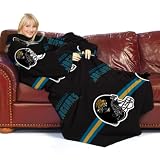 NFL Jacksonville Jaguars Adult Comfy Throw, Officially Licensed Blanket with Sleeves "Stripes" Design