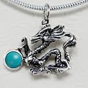 Sterling Silver Dragon Pendant with a Genuine Stone Accent