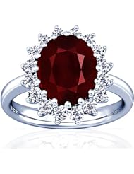14K White Gold Oval Cut Ruby Ring With Sidestones