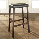 (Set of 2) Upholstered Saddle Seat Bar Stool in Vintage Mahogany Finish wit ....