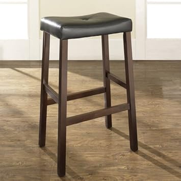 (Set of 2) Upholstered Saddle Seat Bar Stool in Vintage Mahogany Finish with 29 Inch Seat Height - Crosley Furniture - CF500229-MA (Set of 2) Upholstered Saddle Seat Bar Stool in Vintage Mahogany Finish with 29 Inch Seat Height - Crosley Furniture - CF500229-MA