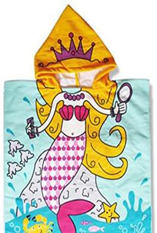 Mermaid Princess Kids Hooded Poncho Bath Towel Beach Towel 22" x 44" Fast Drying