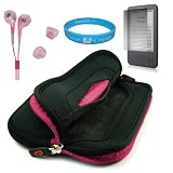 Magenta Pink Premium Durable Jet Neoprene Protective Glove Sleeve Case Cover for Amazon Kindle 3 Wireless Reading Device 3G Wi-Fi 6 inch Display Clear Screen Protector for Amazon Kindle 3G Wi-Fi Hi-Fi Noise Reducing Earbuds Headphones SumacLife TM Wisdom Courage Wristband