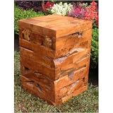 Square Bahamas Teak Wood Block Side Table