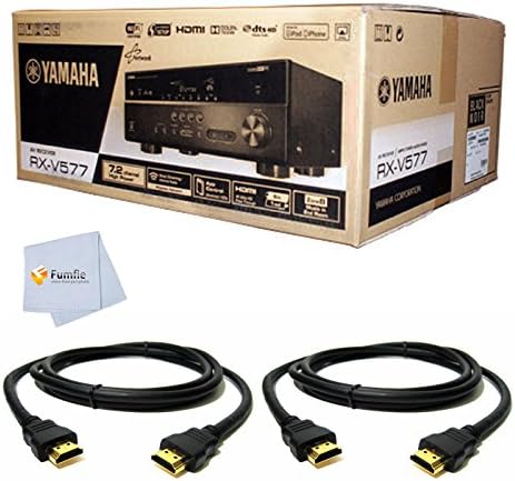 Yamaha RX-V577 AV Receiver + 2 6ft HDMI Cables + Microfiber Cleaning Cloth