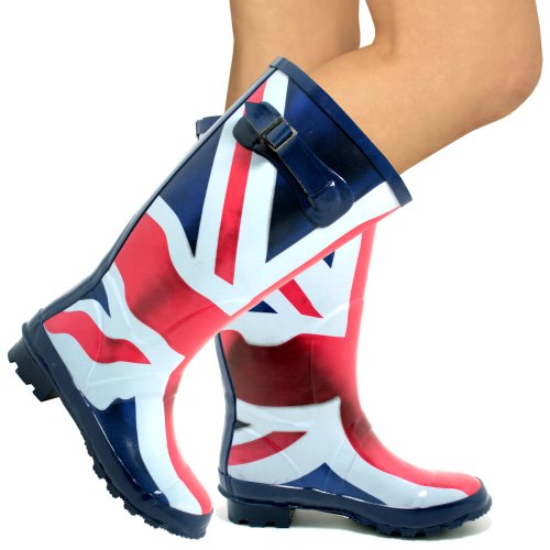 Wide Calf Union Jack Festival Wellies Wellingtons Boots Sz 6