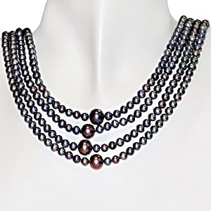 5-5.5mm and 9-10mm Cultured Freshwater Black Pearl Necklace, 100 by