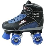 Pacer ZTX Boys Black Boots with Blue Wheels Quad Roller Skates Kids Girls Youth Childrens Beginner Recreational Junior Skating