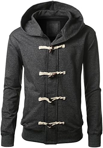 URBANCREWS Mens Hipster Hip Hop Hooded Toggle Button Jacket BLACK XLARGE