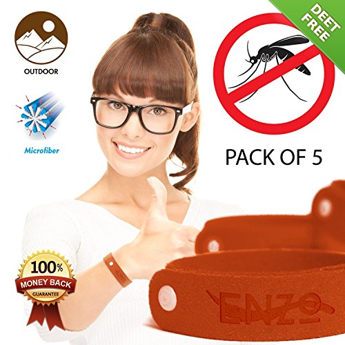 All Natural Mosquito Repellent Bracelets - V.2 - Pack of 5 - Zika Dengue Fever Protection - No Messes, NO DEET, Great for Kids and Adult Easy to Use Snap Lock Wristbands - 60 Day Money Back Guarantee