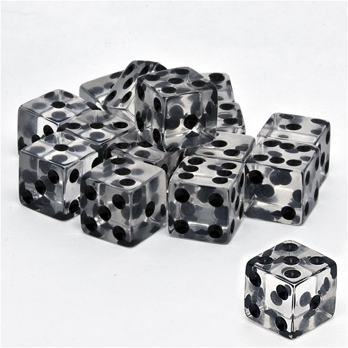 Childrens Toyshop  Toys : 16mm 6-sided Square Cornered Translucent Dice, Clear with Black
