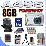 Canon PowerShot A495 10.1 MP Digital Camera w/ 3.3x Optical Zoom and 2.5-Inch LCD (Silver) 8GB NiMH BigVALUEInc Accessory Saver Bundle