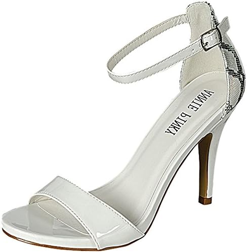 ANNIE PINKY TAMI-05 Women's Chic Open Toe Strap Stiletto Heels,7 B(M) US,White