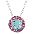 Silver Sky Blue Topaz Pink Tourmaline Pendant - Blue