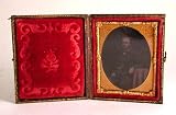 Review Ambrotype  / c1860 1/9 plate Ambrotype seated Victorian Gentleman. With hand tinted chain