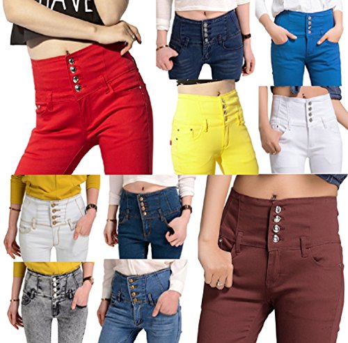 【ARINCO】 ハイウエスト ボタン スタイル アップ 美シルエット レディース スリム パンツ デニム 選べる 10色 7サイズ