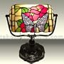 Tiffany Style Butterfly Red Poppies Glass Bankers Desk Lamp