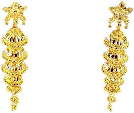 Gold Plated Earrings Jhumka Jhumki set 5 steps 3.5" Long Earrings set