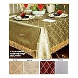 Diamond Damask Design Fringes Tablecloth Olive 60 X 120
