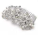 Bridal Side Comb with Rhinestone Flowers & Pearls 768
