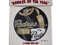 San Diego Padres MLB Newborn / Baby / Infant 5pc Bib, Bootie, Cap, Blanket and Onesie Gift Set