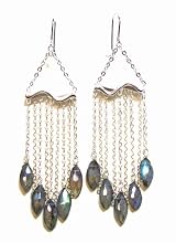 Rebecca Hook Sterling Silver Delicate Chandelier Style Earrings with Dangling Labradorite Gemstones