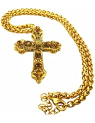 Caterina Cross Pendant Italian-Made Gold-Finished Brass Necklace with Yellow Crystals